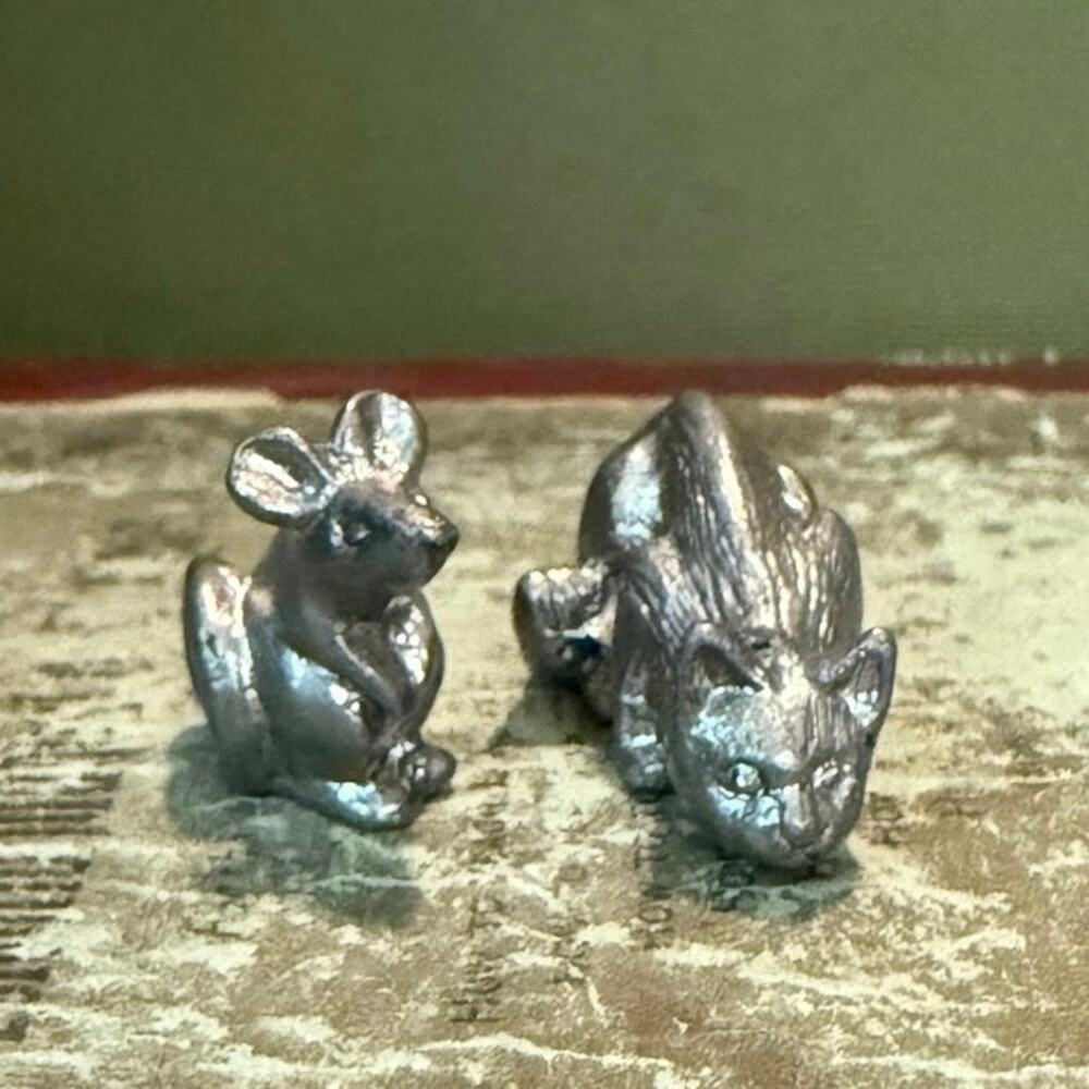 Metzke Pewter Cat & Mouse Pair – Vintage Mini Figurines